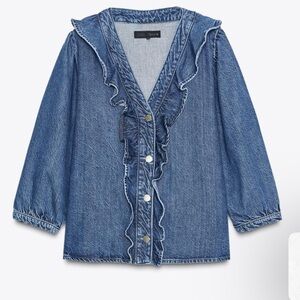 Zara Ruffled Blue Jean Jacket